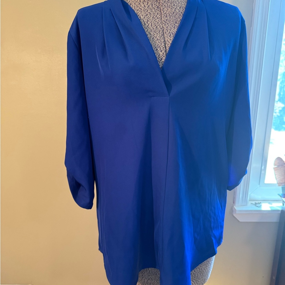 Calvin Klein Blue Asymmetrical 3/4 Sleeve Blouse